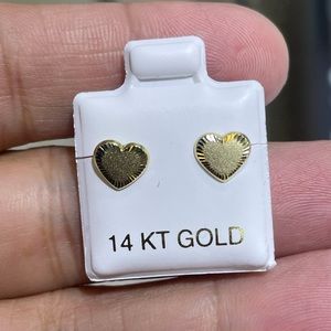 Solid Gold 14K Heart Diamond cut Stud  Earring